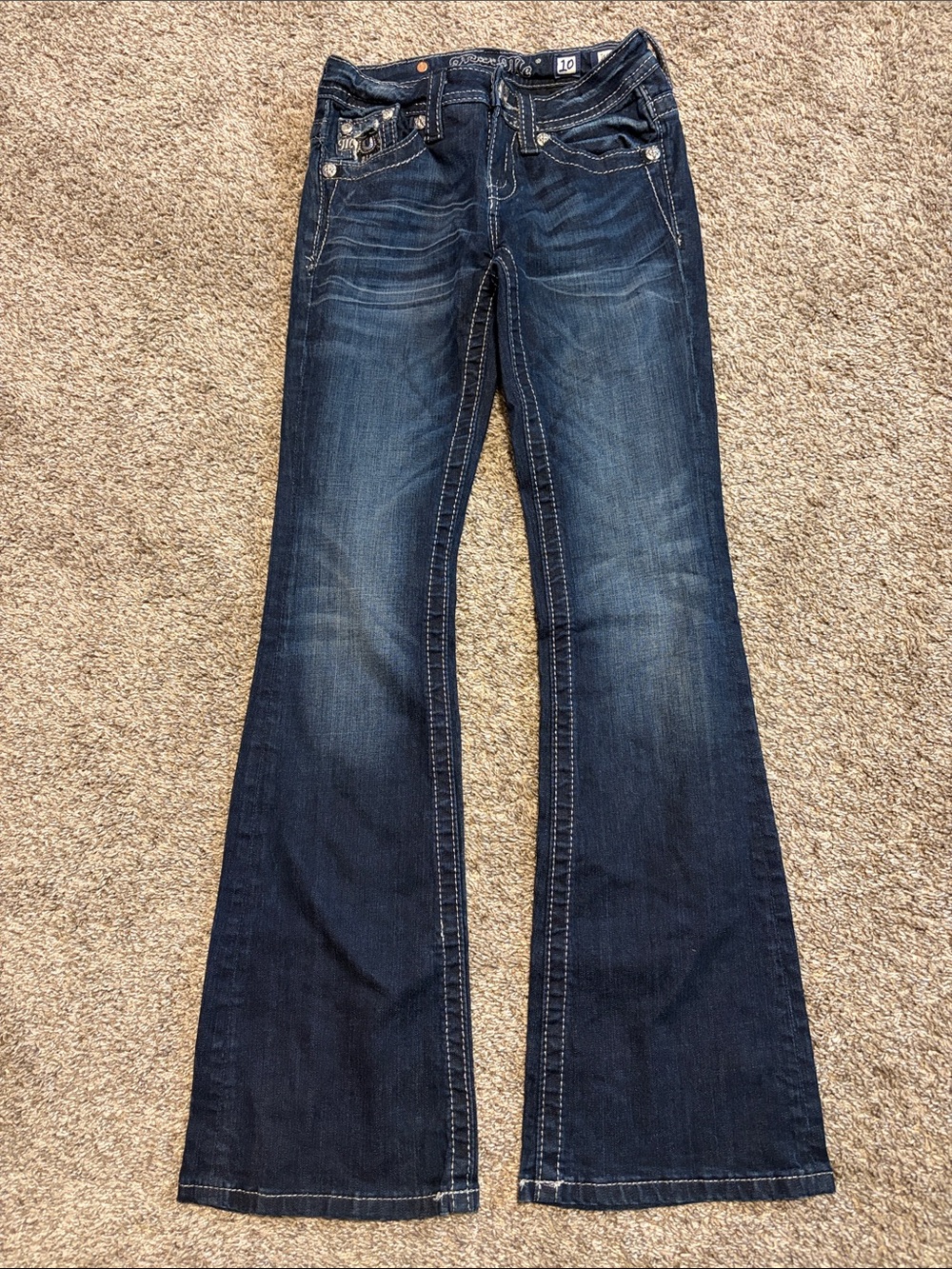 Miss Me Girls Dark Wash Boot Cut Embellished Jeans Size 10